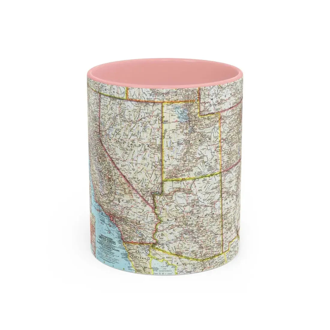 USA - Southwestern (1959) (Map) Accent Coffee Mug 11oz Pink - Go Mug Yourself