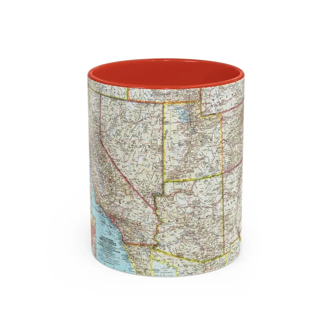 USA - Southwestern (1959) (Map) Accent Coffee Mug 11oz Red - Go Mug Yourself