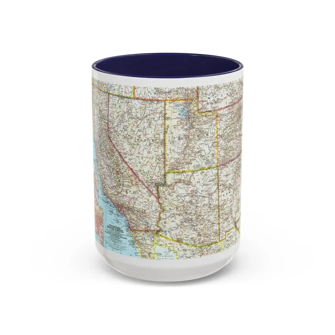 USA - Southwestern (1959) (Map) Accent Coffee Mug 15oz Navy - Go Mug Yourself