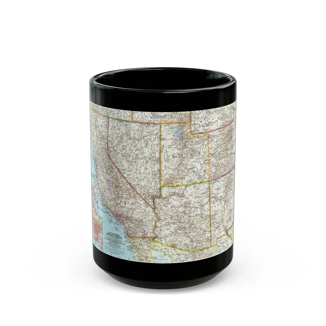 USA - Southwestern (1959) (Map) Black Coffee Mug 15oz - Go Mug Yourself