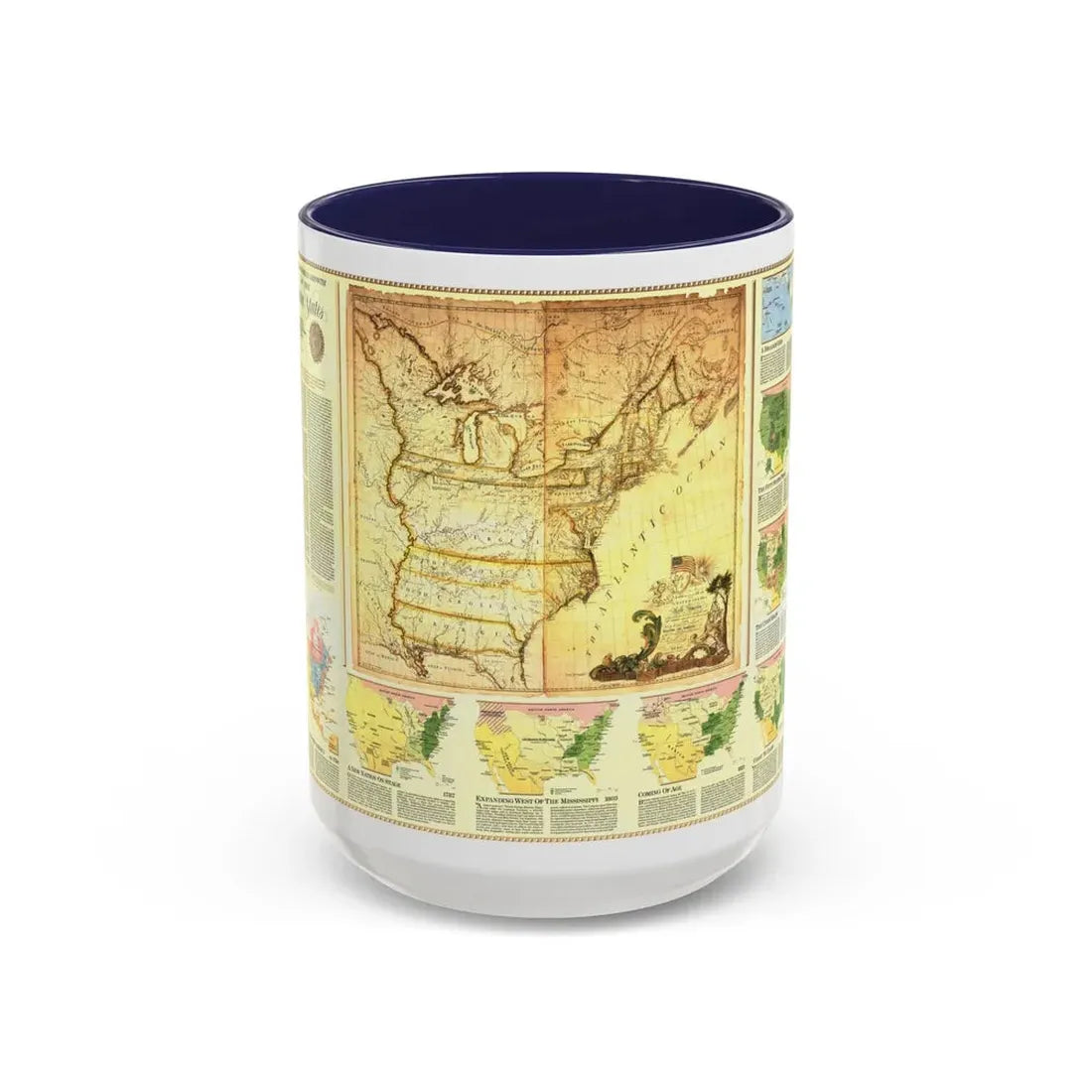USA - Territorial Growth (1987) (Map) Accent Coffee Mug 15oz Navy - Go Mug Yourself
