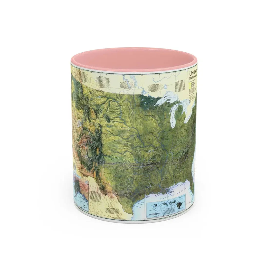 USA - The Physical Landscape (1996) (Map) Accent Coffee Mug 11oz Pink - Go Mug Yourself