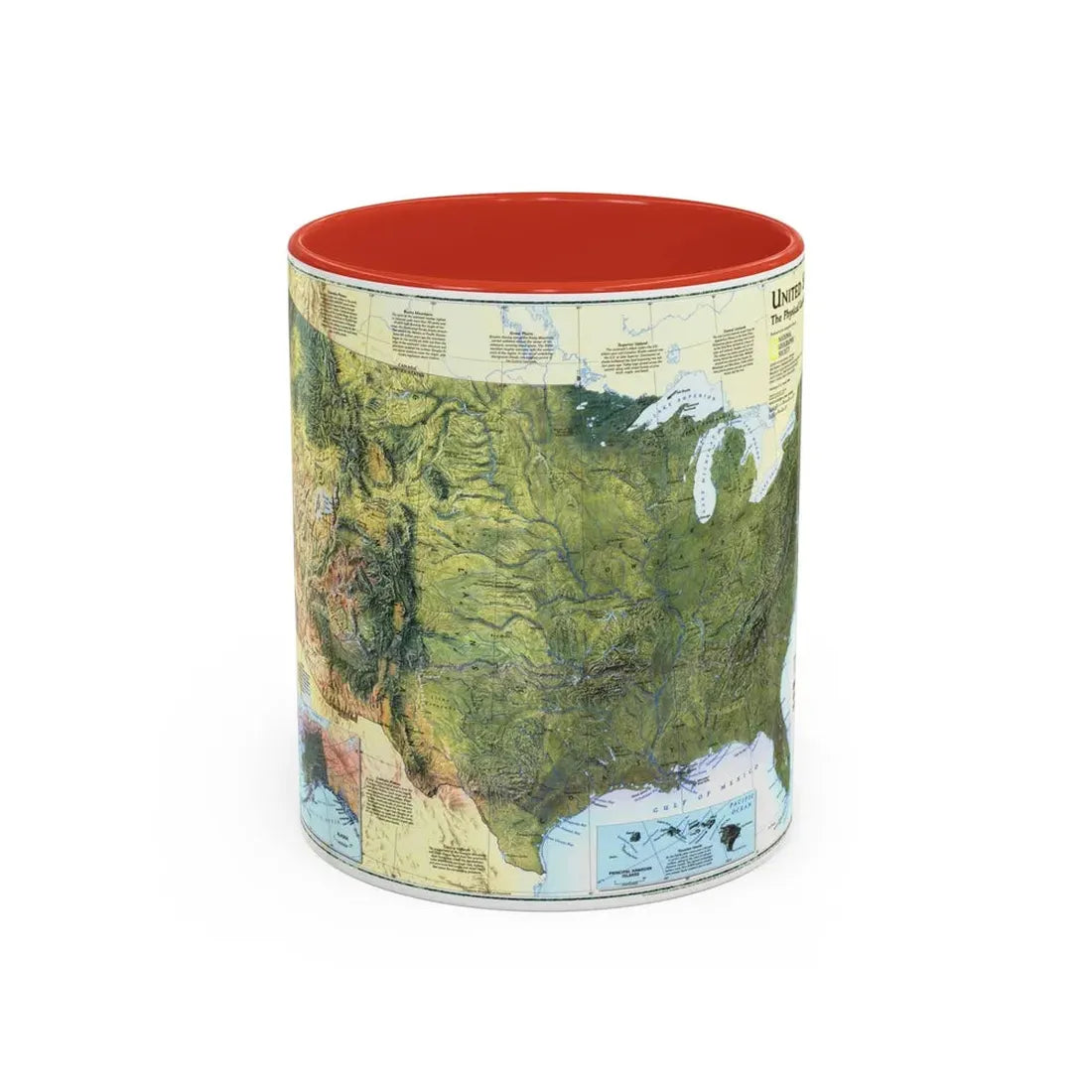 USA - The Physical Landscape (1996) (Map) Accent Coffee Mug 11oz Red - Go Mug Yourself