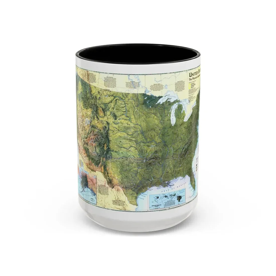 USA - The Physical Landscape (1996) (Map) Accent Coffee Mug 15oz Black - Go Mug Yourself