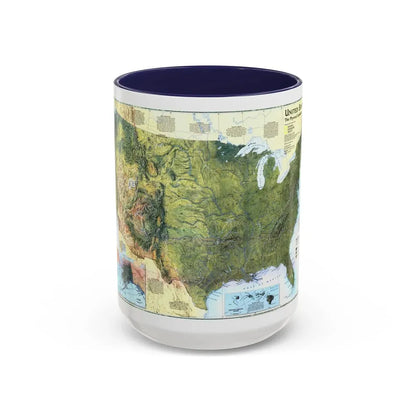 USA - The Physical Landscape (1996) (Map) Accent Coffee Mug 15oz Navy - Go Mug Yourself