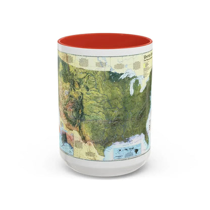 USA - The Physical Landscape (1996) (Map) Accent Coffee Mug 15oz Red - Go Mug Yourself