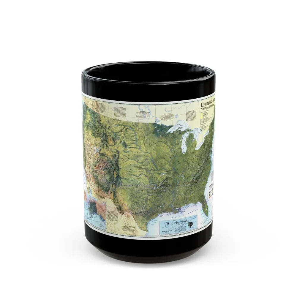 USA - The Physical Landscape (1996) (Map) Black Coffee Mug-15oz-Go Mug Yourself