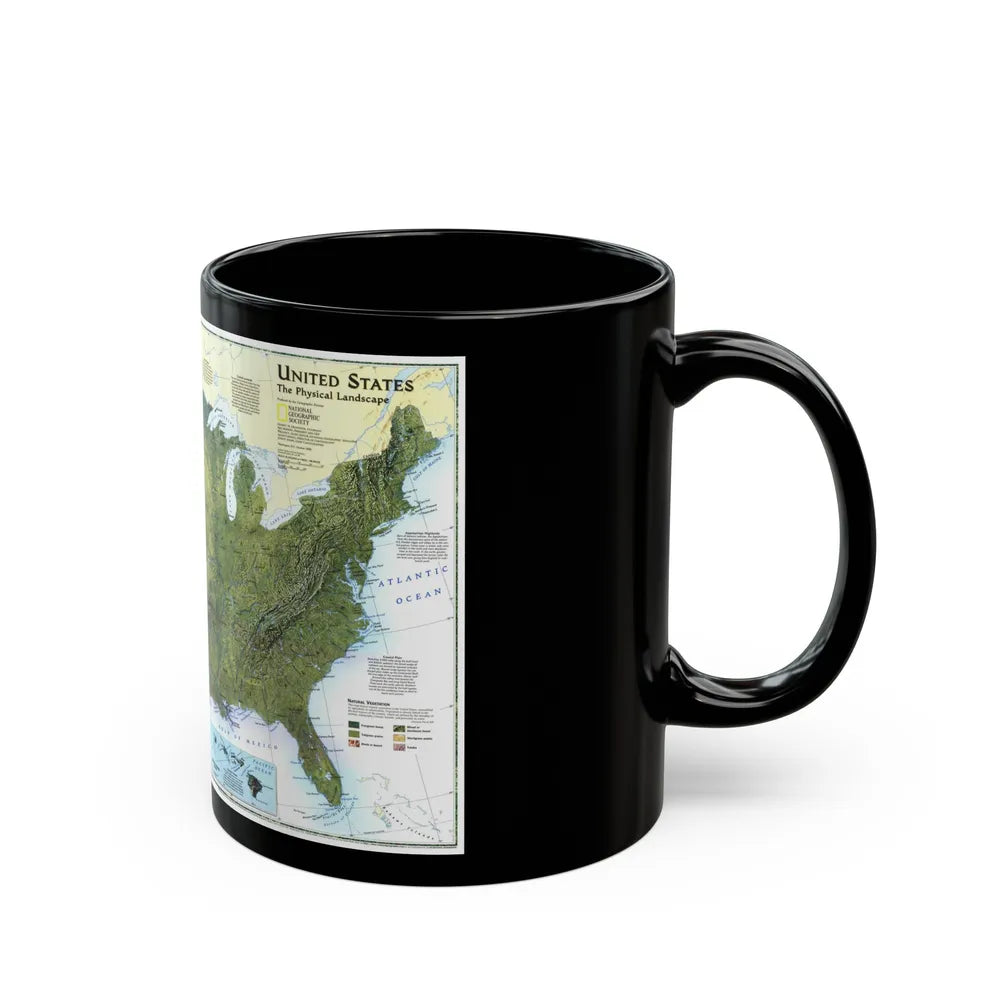 USA - The Physical Landscape (1996) (Map) Black Coffee Mug-Go Mug Yourself