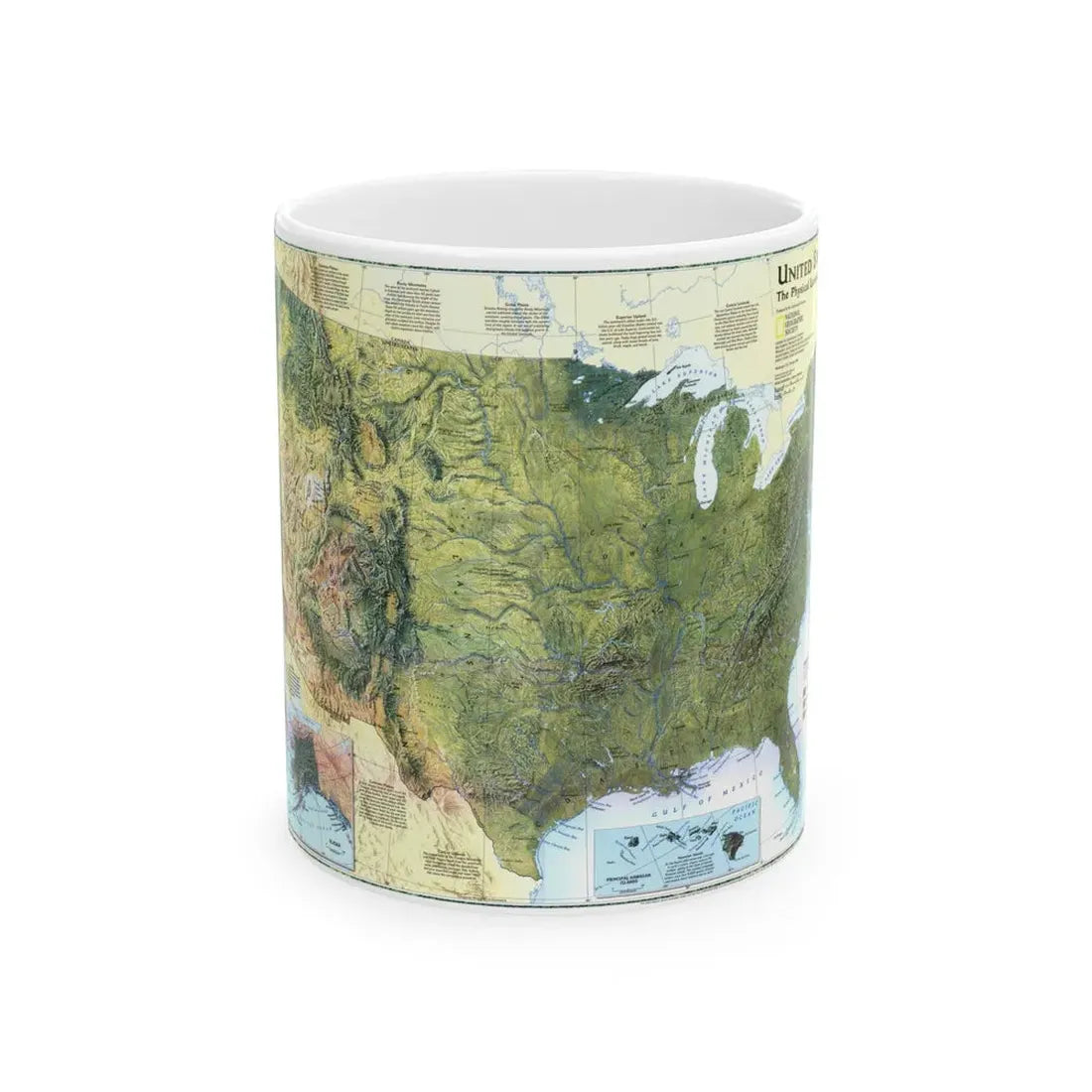 USA - The Physical Landscape (1996) (Map) White Coffee Mug 11oz - Go Mug Yourself