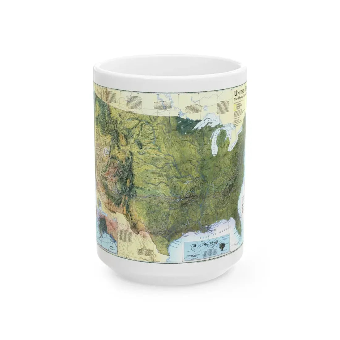 USA - The Physical Landscape (1996) (Map) White Coffee Mug 15oz - Go Mug Yourself