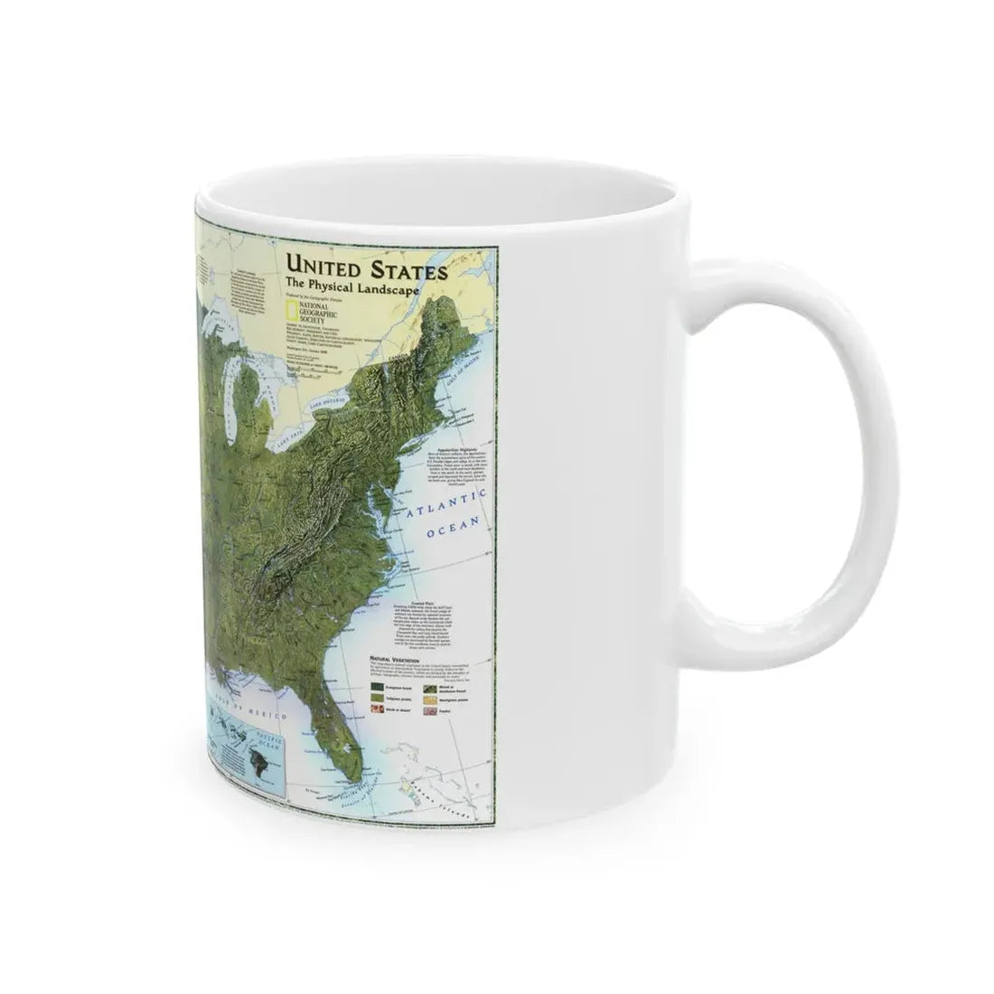 USA - The Physical Landscape (1996) (Map) White Coffee Mug - Go Mug Yourself
