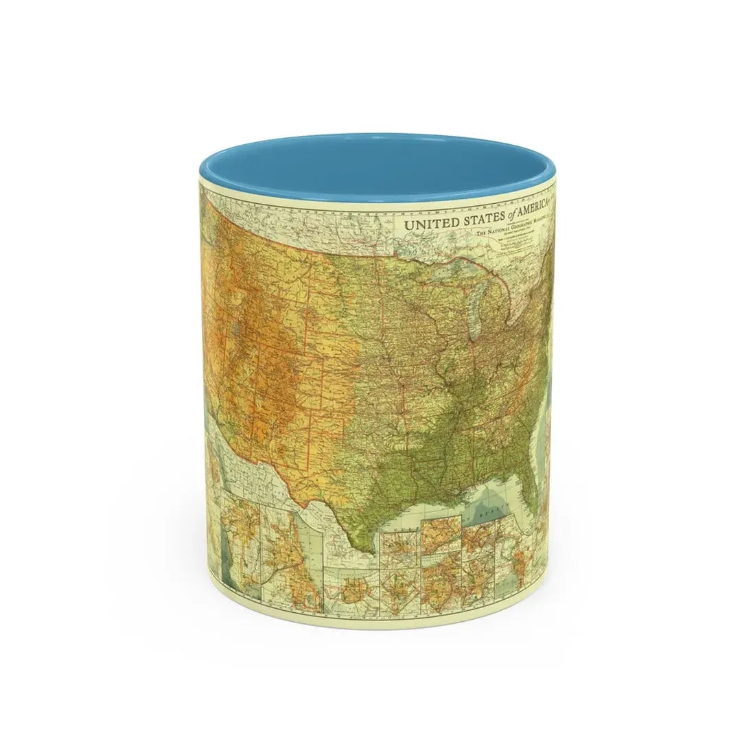 USA - The United States (1923) (Map) Accent Coffee Mug 11oz Light Blue - Go Mug Yourself