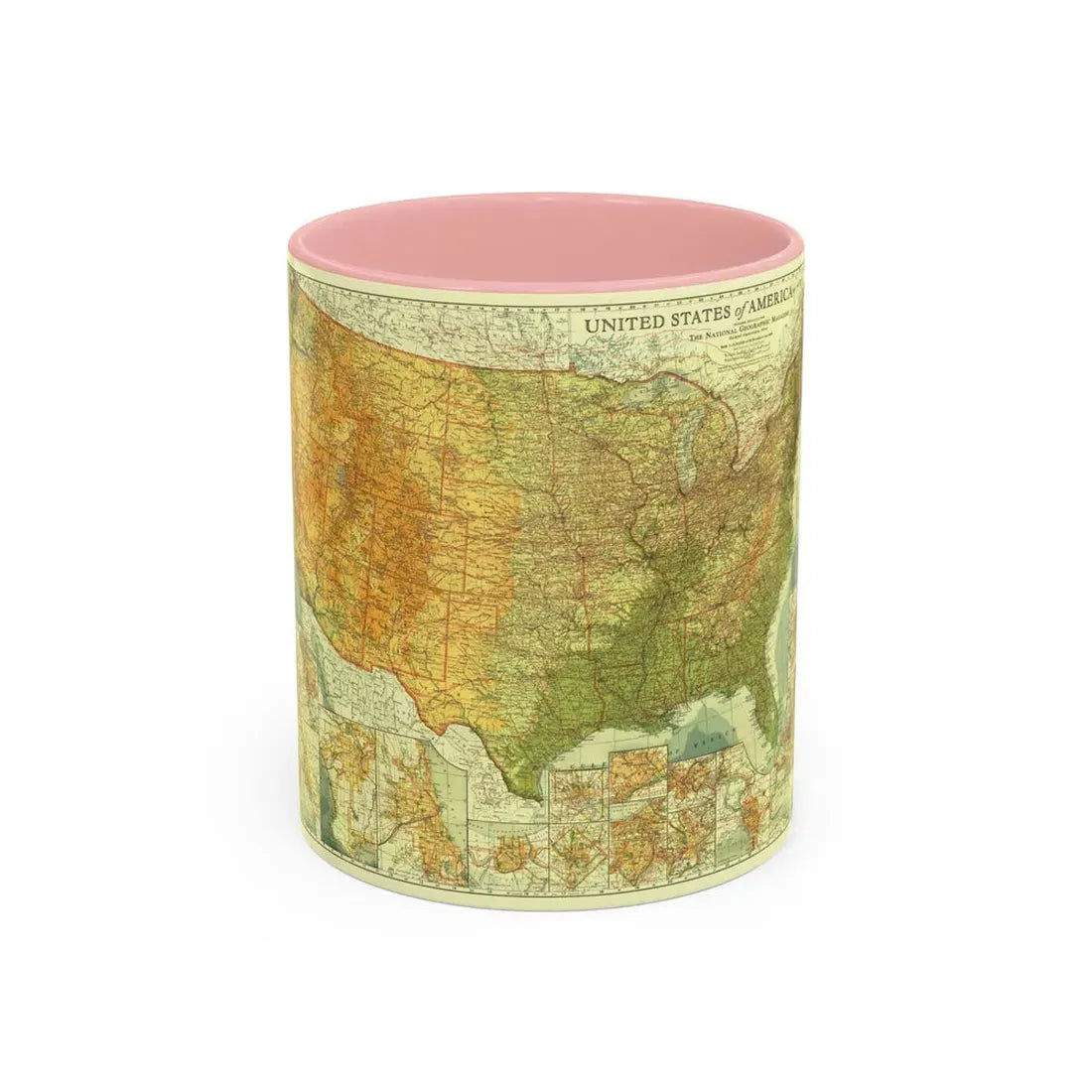 USA - The United States (1923) (Map) Accent Coffee Mug 11oz Pink - Go Mug Yourself