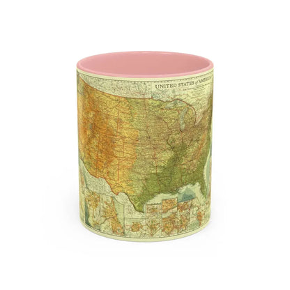 USA - The United States (1923) (Map) Accent Coffee Mug 11oz Pink - Go Mug Yourself