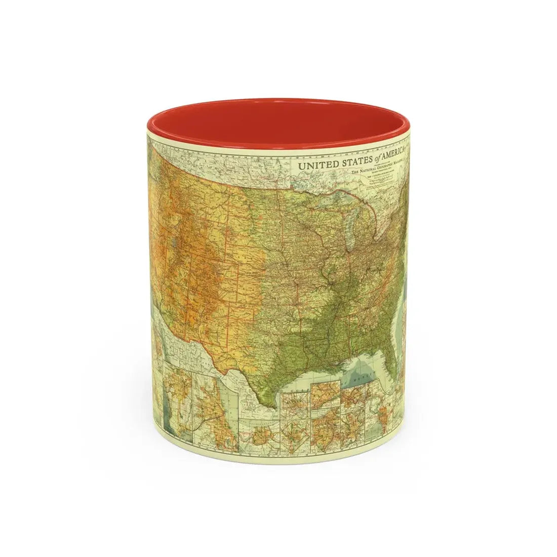 USA - The United States (1923) (Map) Accent Coffee Mug 11oz Red - Go Mug Yourself