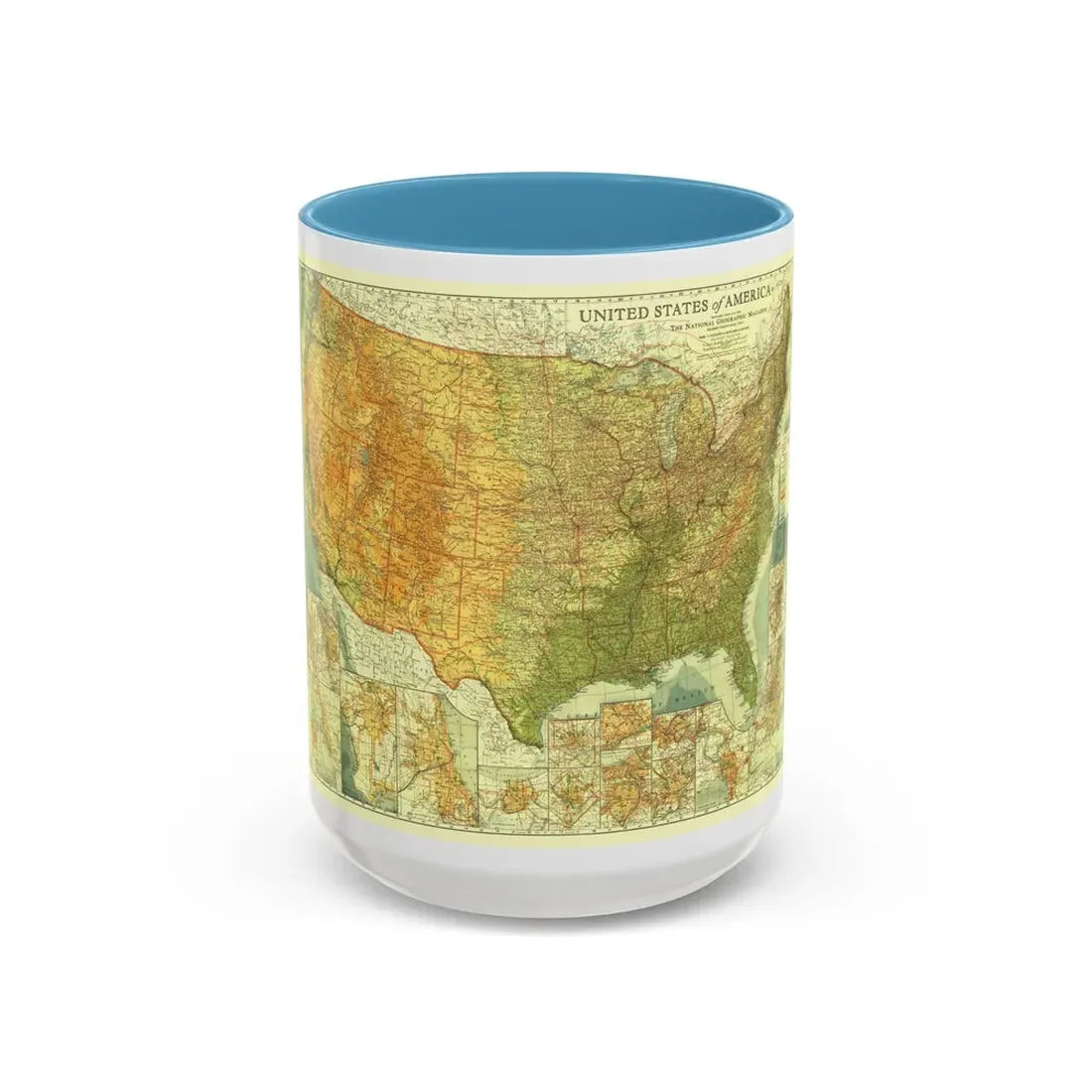 USA - The United States (1923) (Map) Accent Coffee Mug 15oz Light Blue - Go Mug Yourself
