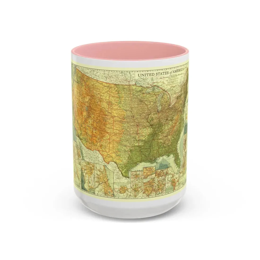 USA - The United States (1923) (Map) Accent Coffee Mug 15oz Pink - Go Mug Yourself