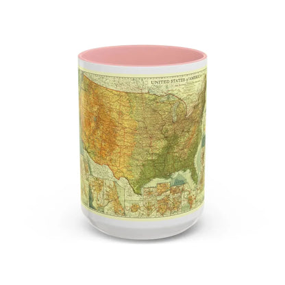 USA - The United States (1923) (Map) Accent Coffee Mug 15oz Pink - Go Mug Yourself