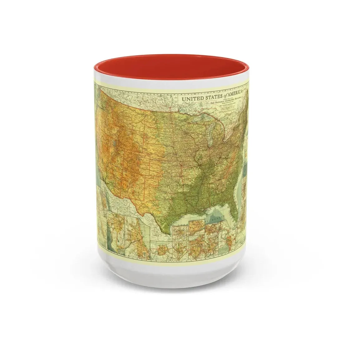 USA - The United States (1923) (Map) Accent Coffee Mug 15oz Red - Go Mug Yourself