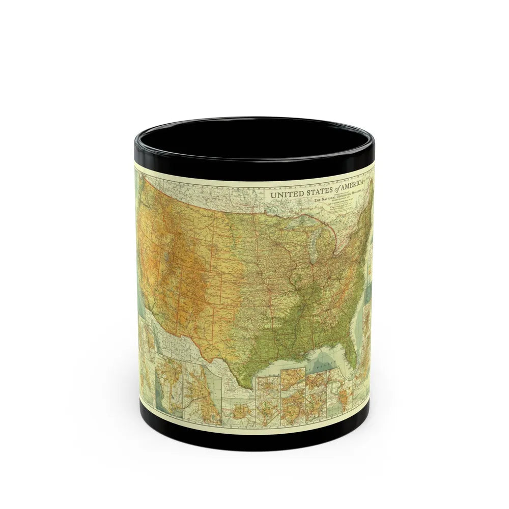 USA - The United States (1923) (Map) Black Coffee Mug-11oz-Go Mug Yourself