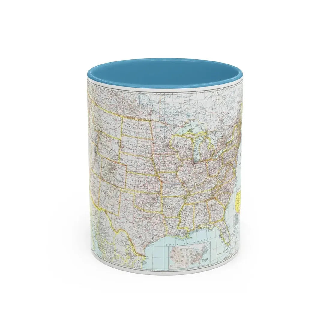 USA - The United States (1940) (Map) Accent Coffee Mug 11oz Light Blue - Go Mug Yourself