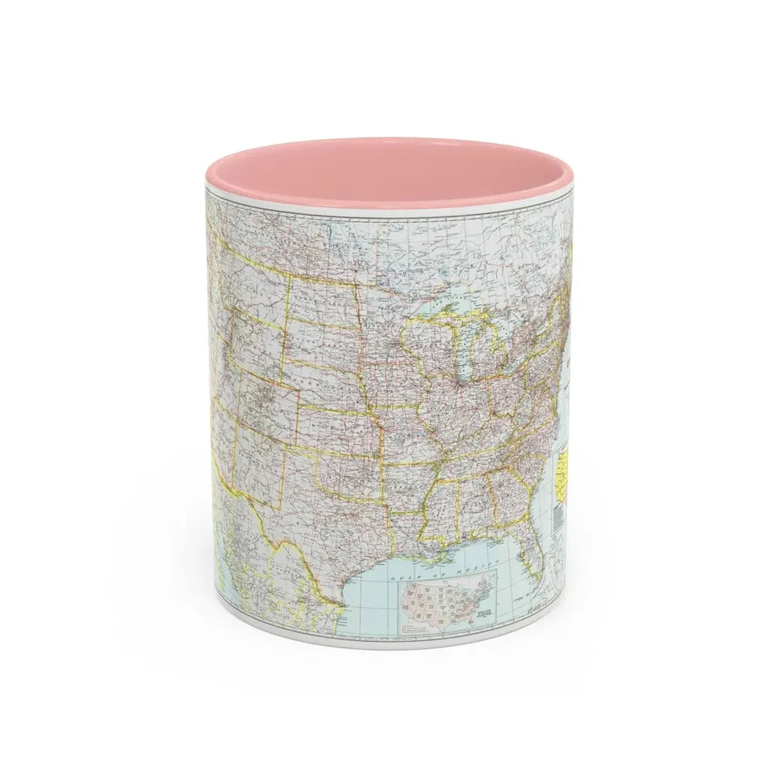USA - The United States (1940) (Map) Accent Coffee Mug 11oz Pink - Go Mug Yourself