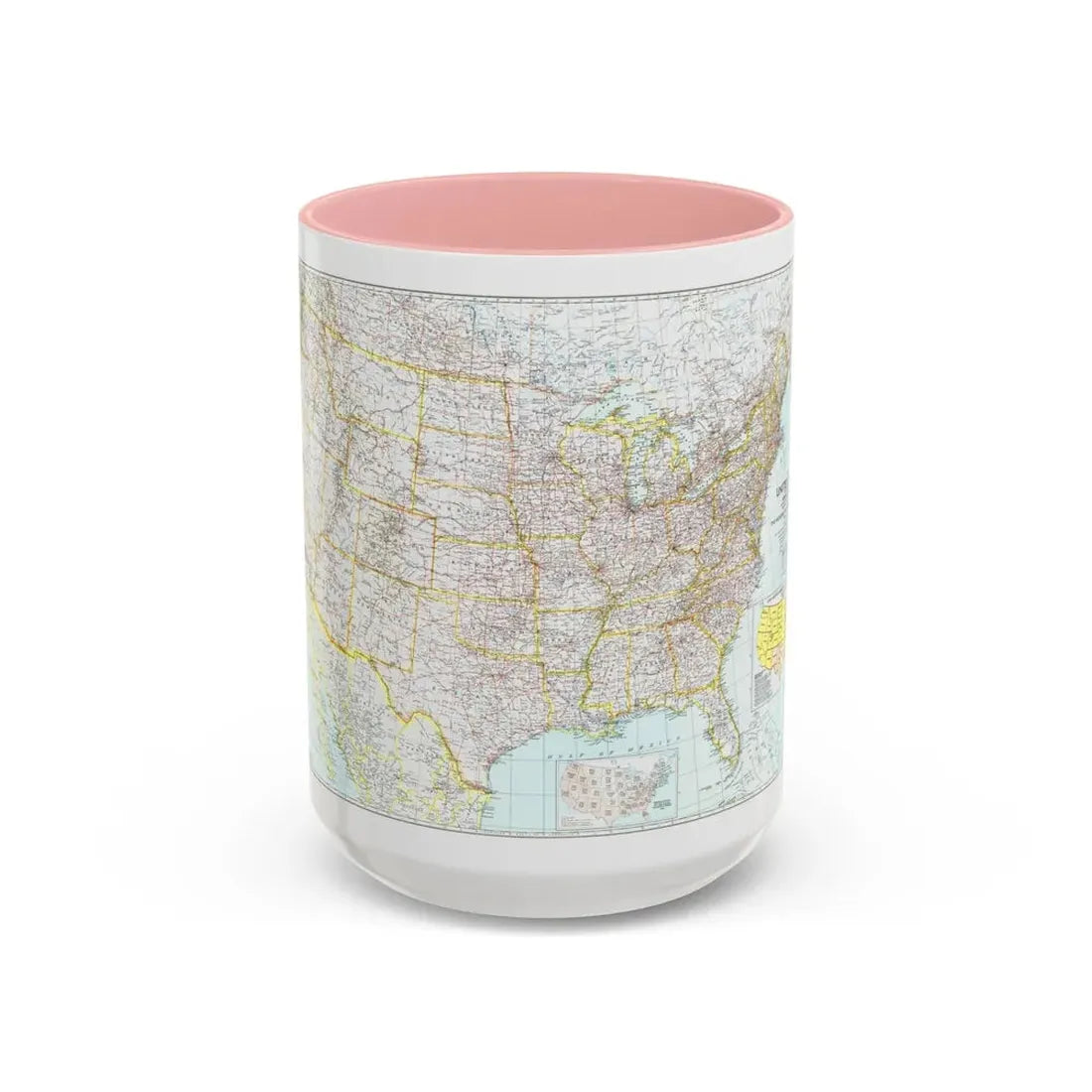 USA - The United States (1940) (Map) Accent Coffee Mug 15oz Pink - Go Mug Yourself