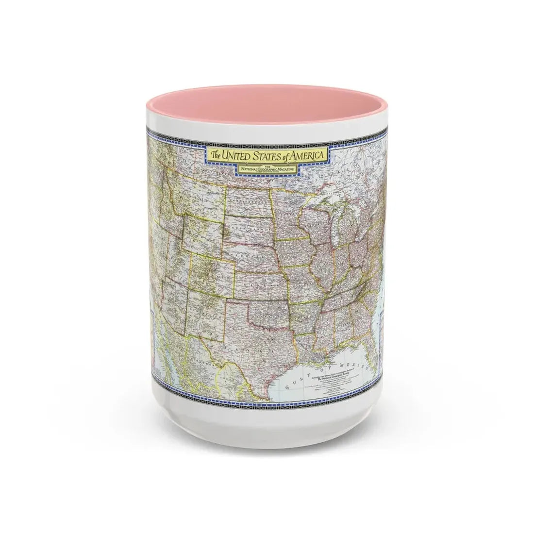 USA - The United States (1946) (Map) Accent Coffee Mug 15oz Pink - Go Mug Yourself