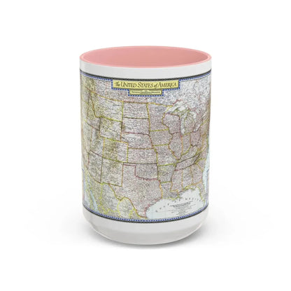 USA - The United States (1946) (Map) Accent Coffee Mug 15oz Pink - Go Mug Yourself