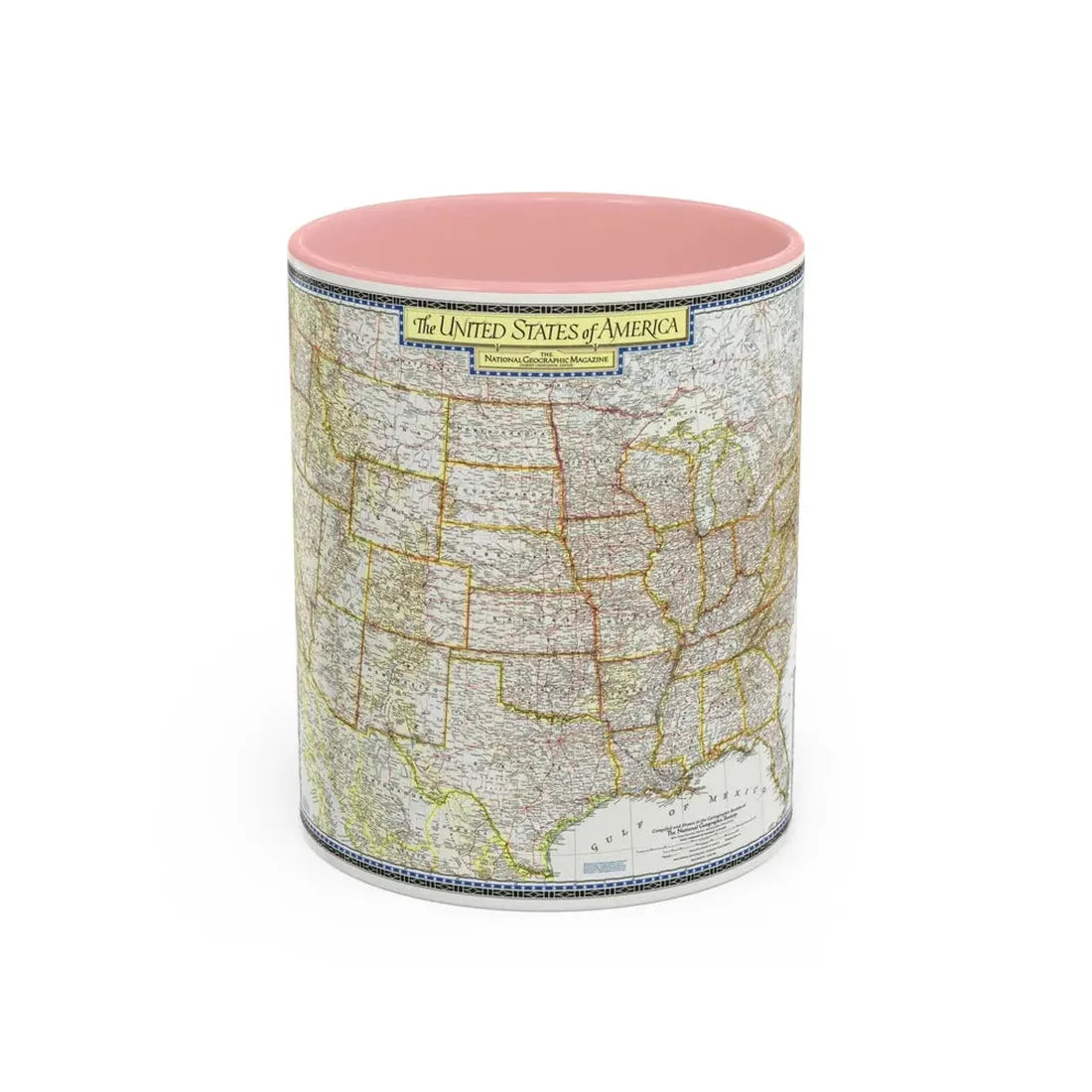 USA - The United States (1951) (Map) Accent Coffee Mug 11oz Pink - Go Mug Yourself