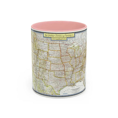 USA - The United States (1951) (Map) Accent Coffee Mug 11oz Pink - Go Mug Yourself