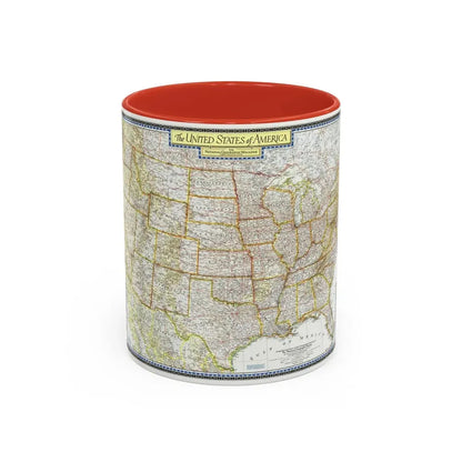 USA - The United States (1951) (Map) Accent Coffee Mug 11oz Red - Go Mug Yourself