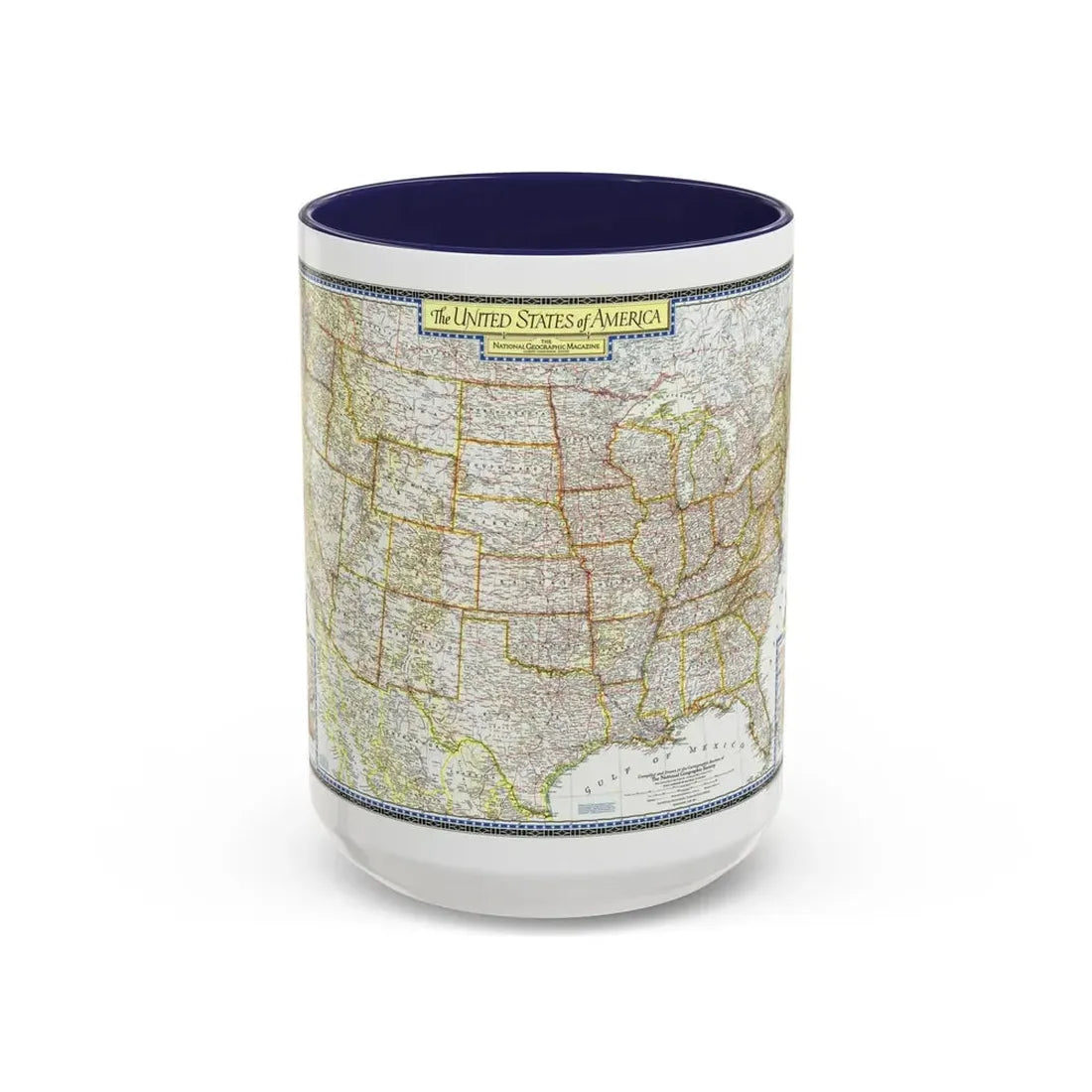 USA - The United States (1951) (Map) Accent Coffee Mug 15oz Navy - Go Mug Yourself
