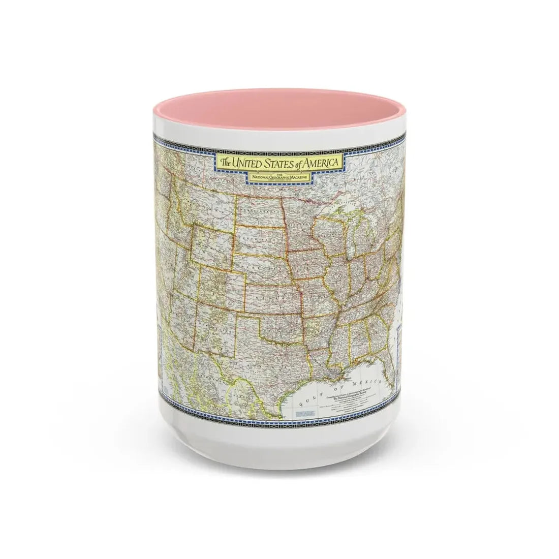 USA - The United States (1951) (Map) Accent Coffee Mug 15oz Pink - Go Mug Yourself