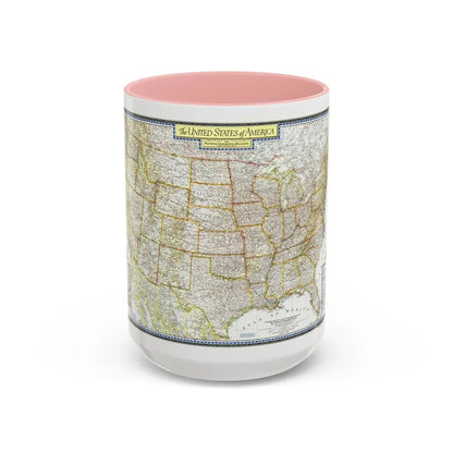 USA - The United States (1951) (Map) Accent Coffee Mug 15oz Pink - Go Mug Yourself