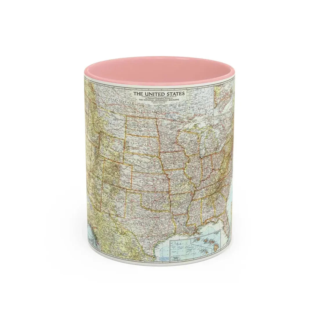 USA - The United States (1956) (Map) Accent Coffee Mug 11oz Pink - Go Mug Yourself