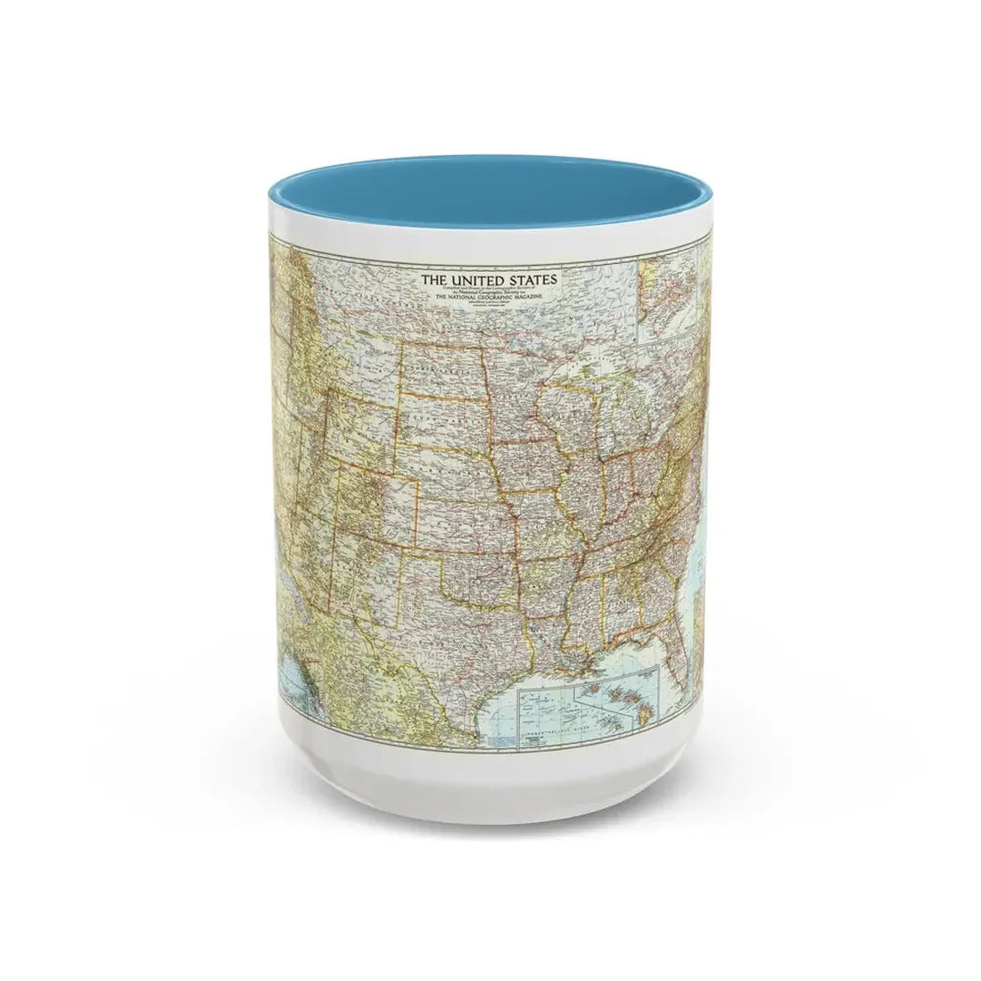 USA - The United States (1956) (Map) Accent Coffee Mug 15oz Light Blue - Go Mug Yourself