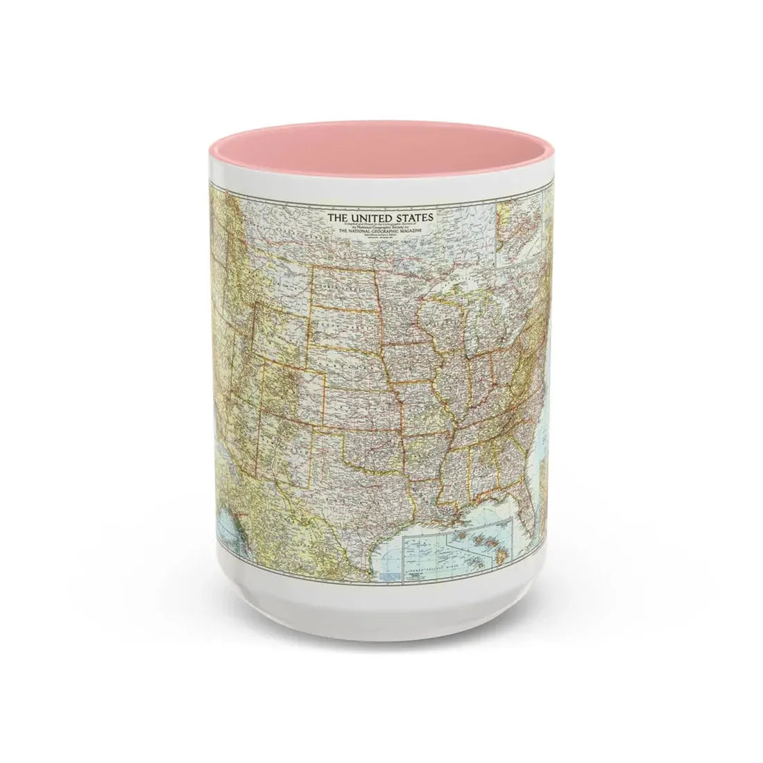 USA - The United States (1956) (Map) Accent Coffee Mug 15oz Pink - Go Mug Yourself