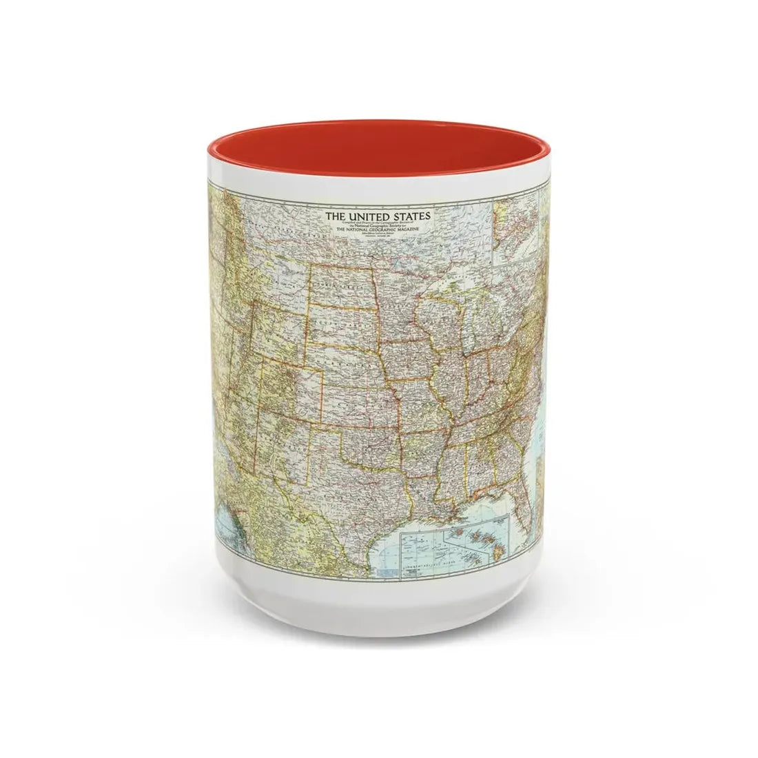 USA - The United States (1956) (Map) Accent Coffee Mug 15oz Red - Go Mug Yourself