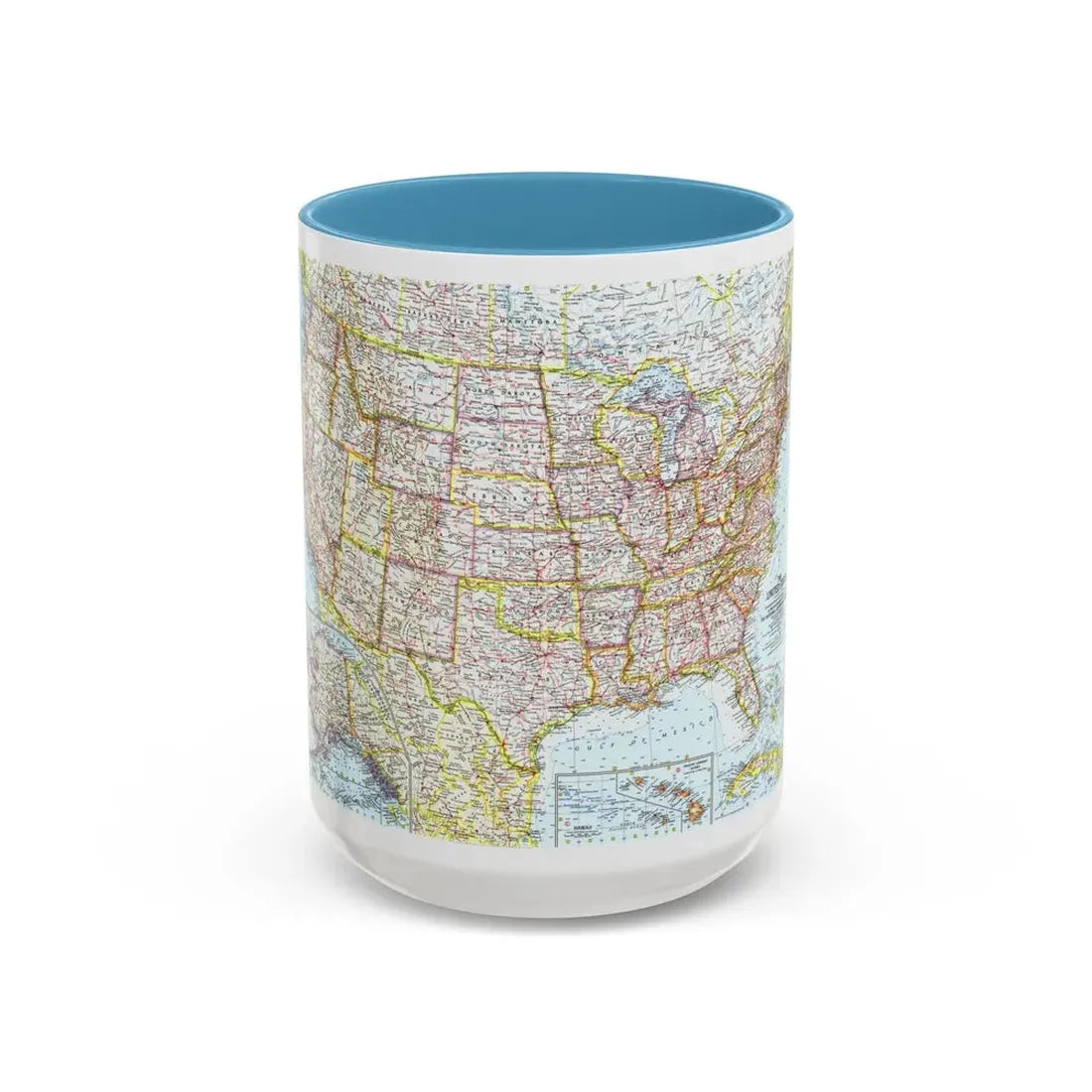 USA - The United States (1961) (Map) Accent Coffee Mug 15oz Light Blue - Go Mug Yourself