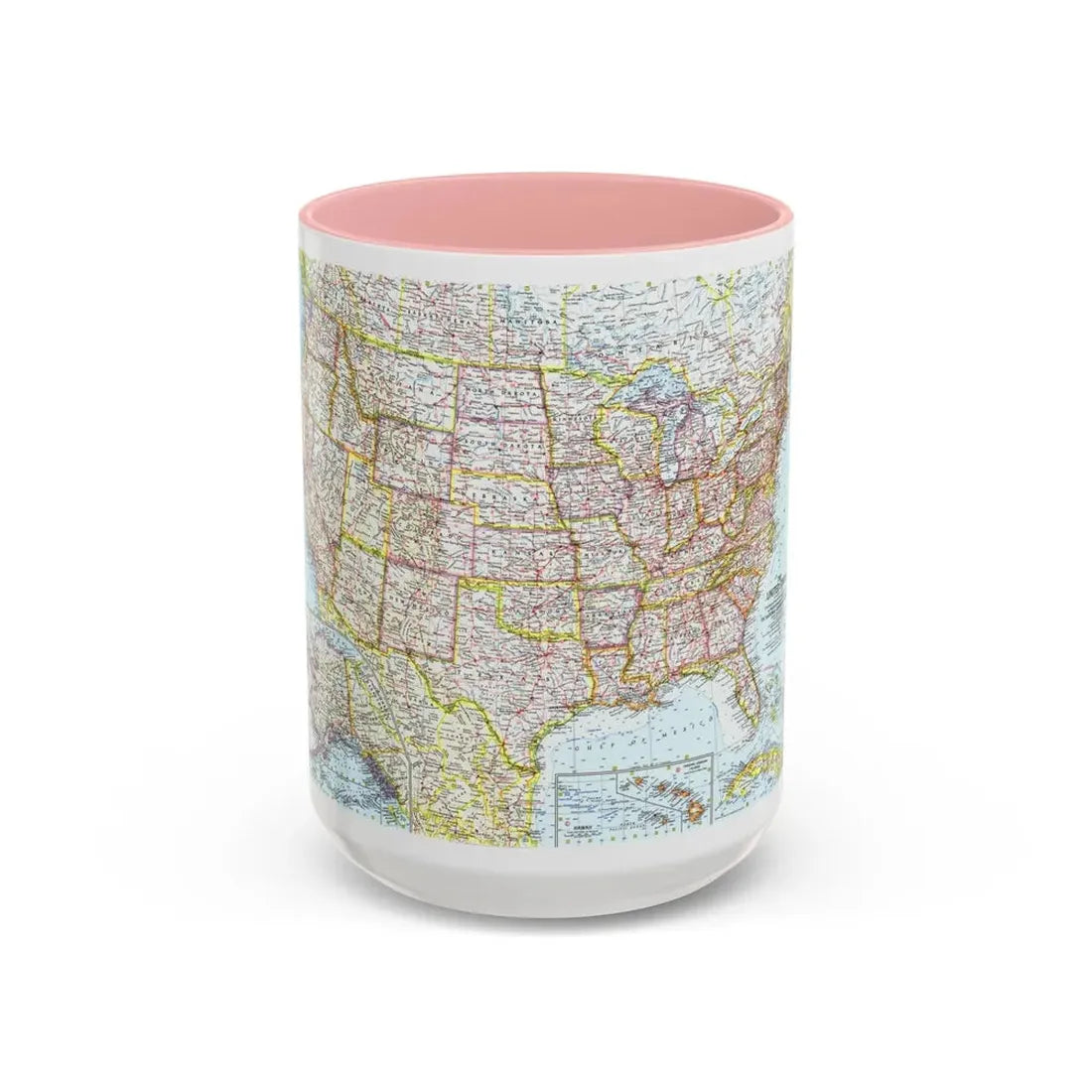 USA - The United States (1961) (Map) Accent Coffee Mug 15oz Pink - Go Mug Yourself