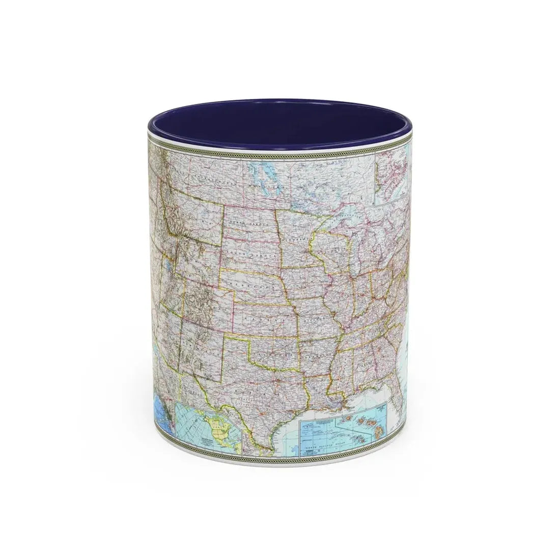 USA - The United States (1968) (Map) Accent Coffee Mug 11oz Navy - Go Mug Yourself