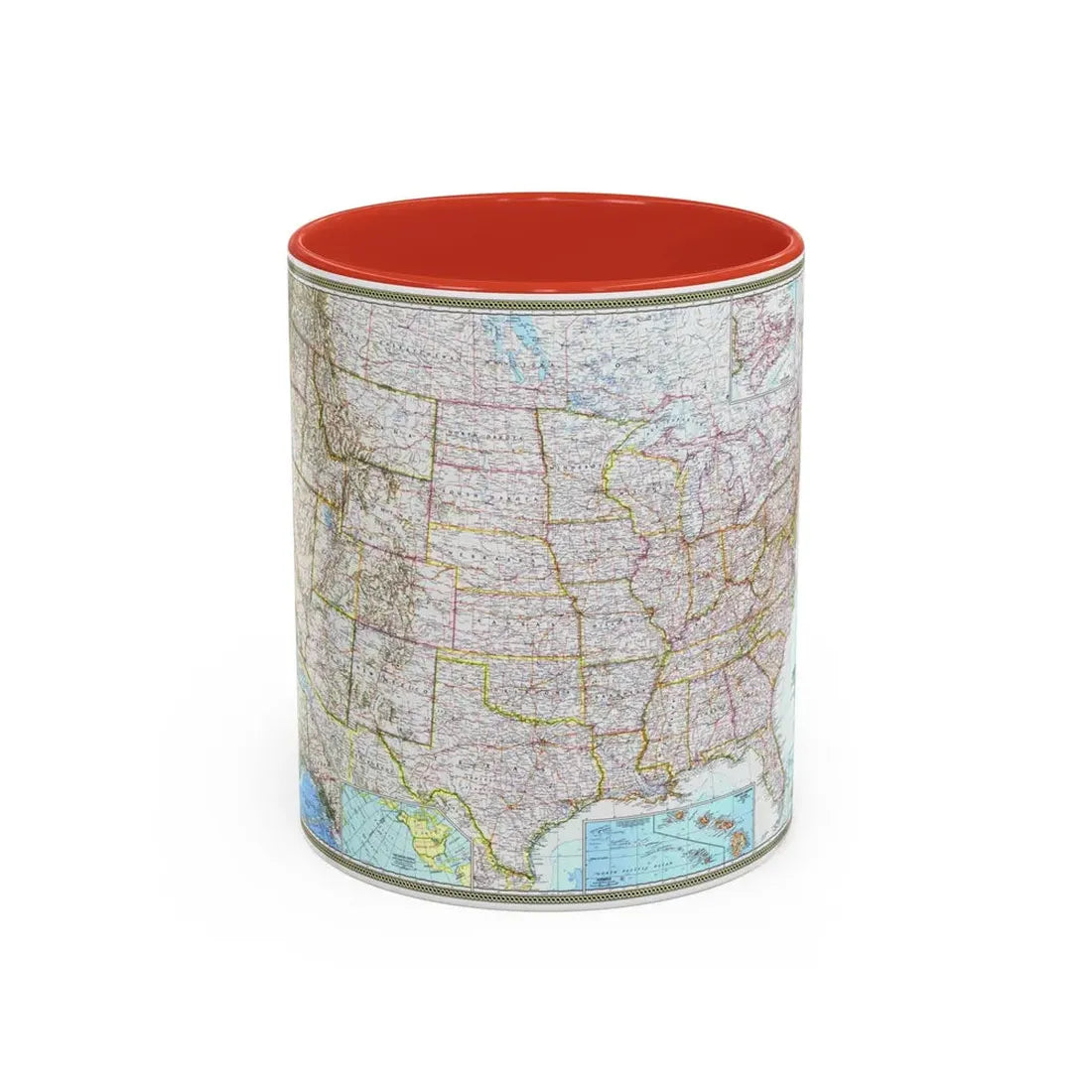 USA - The United States (1968) (Map) Accent Coffee Mug 11oz Red - Go Mug Yourself