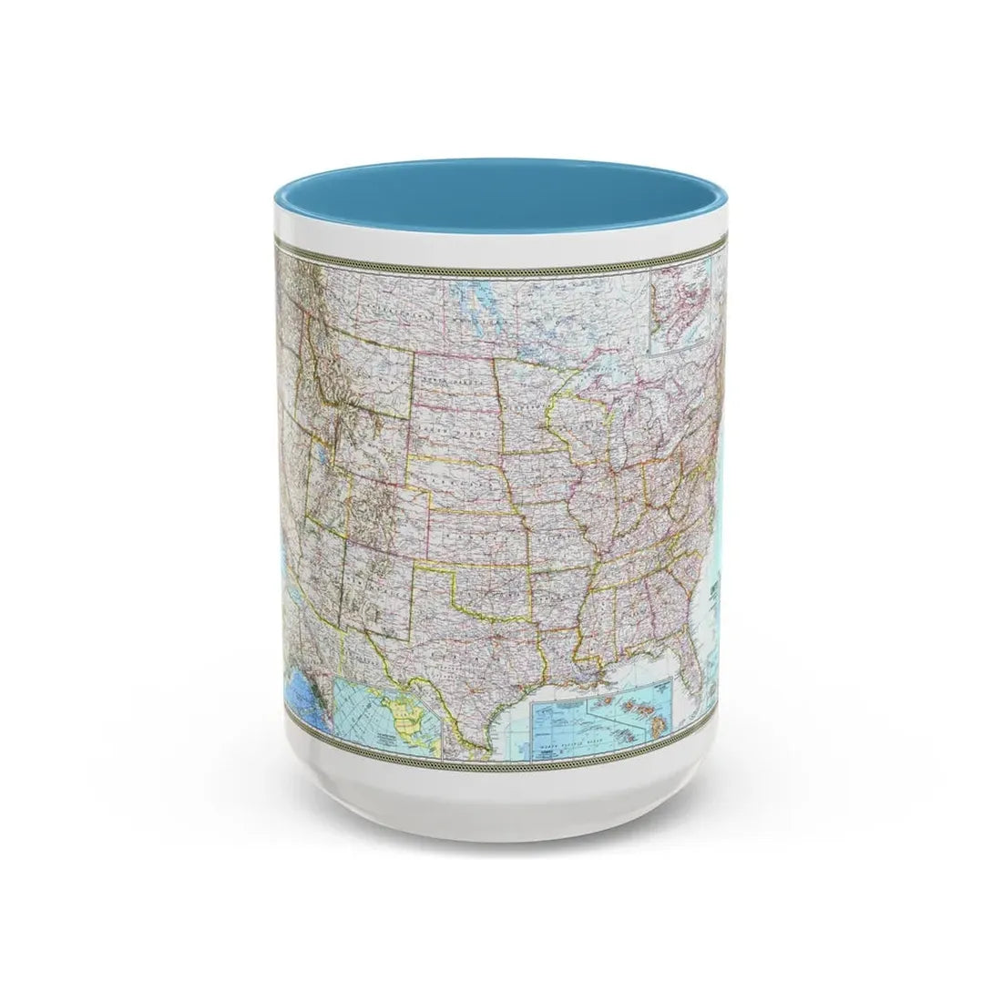USA - The United States (1968) (Map) Accent Coffee Mug 15oz Light Blue - Go Mug Yourself
