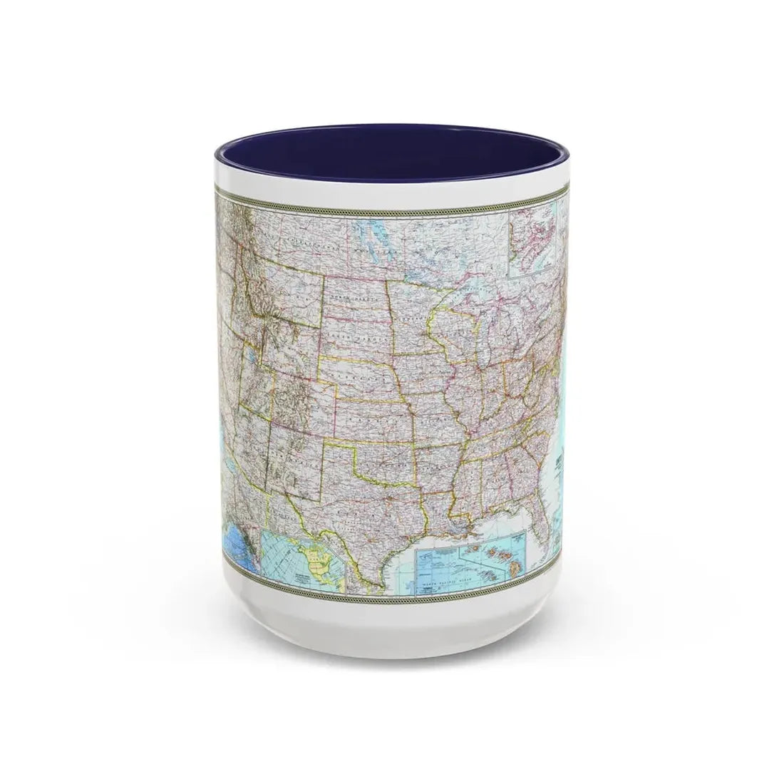 USA - The United States (1968) (Map) Accent Coffee Mug 15oz Navy - Go Mug Yourself