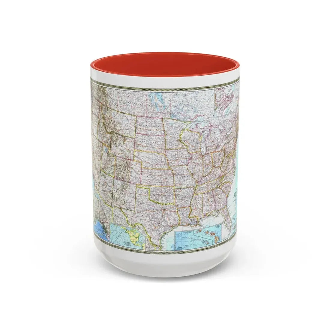 USA - The United States (1968) (Map) Accent Coffee Mug 15oz Red - Go Mug Yourself