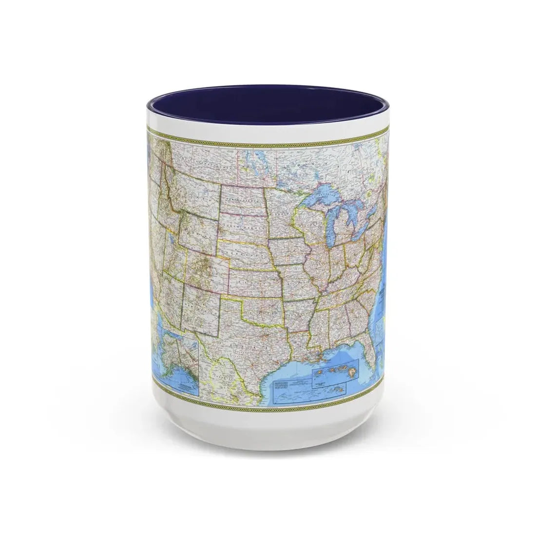 USA - The United States (1976) (Map) Accent Coffee Mug 15oz Navy - Go Mug Yourself