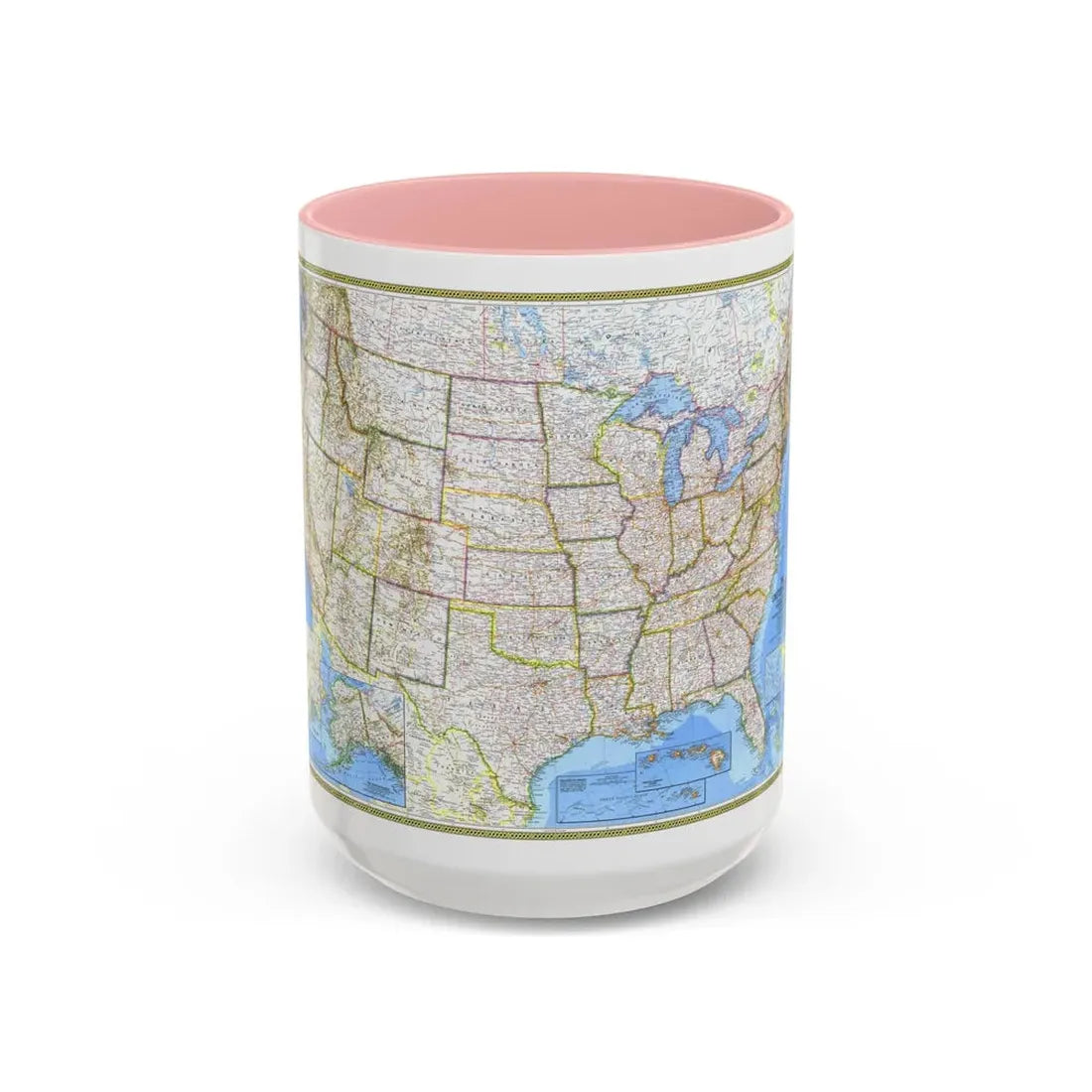 USA - The United States (1976) (Map) Accent Coffee Mug 15oz Pink - Go Mug Yourself