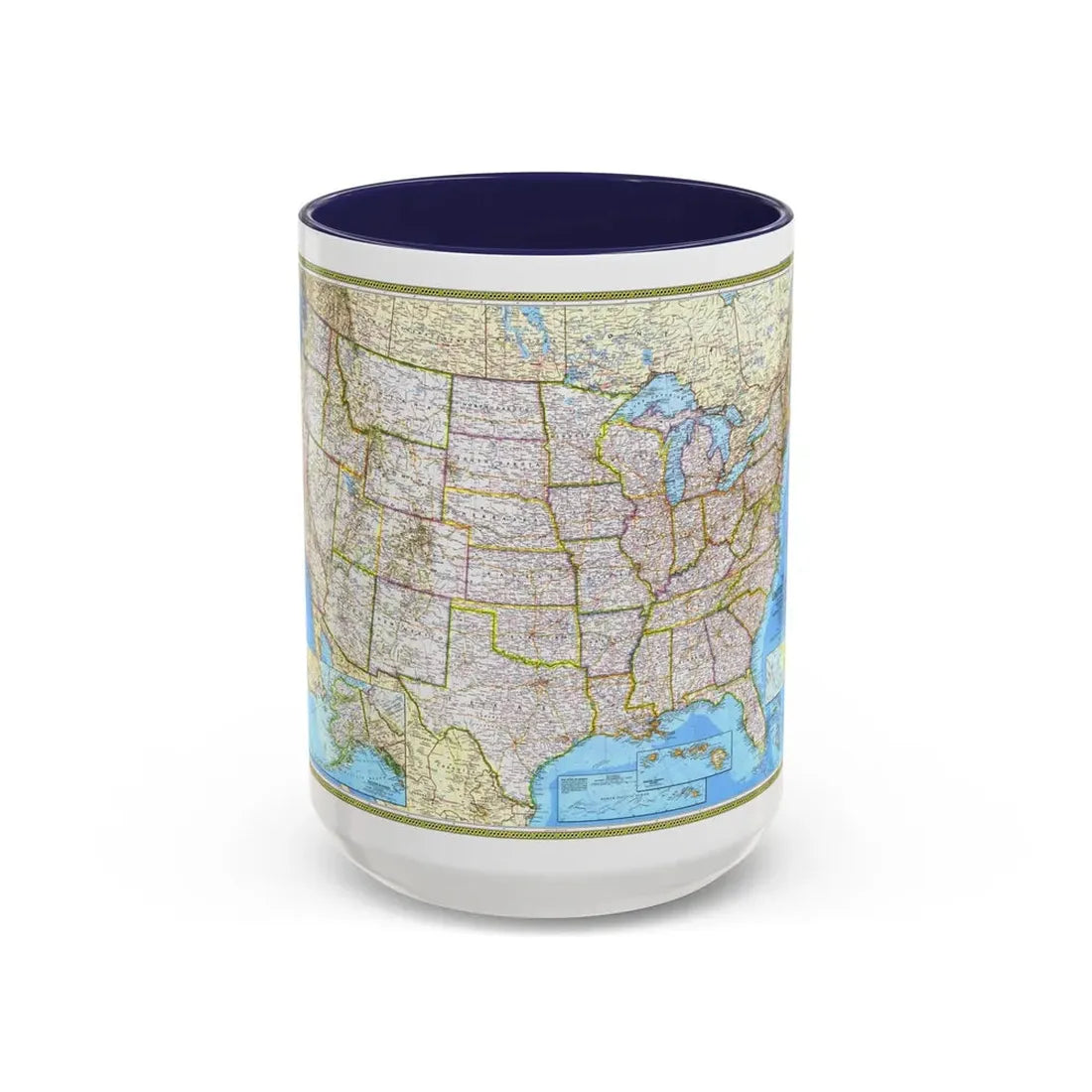 USA - The United States (1982) (Map) Accent Coffee Mug 15oz Navy - Go Mug Yourself