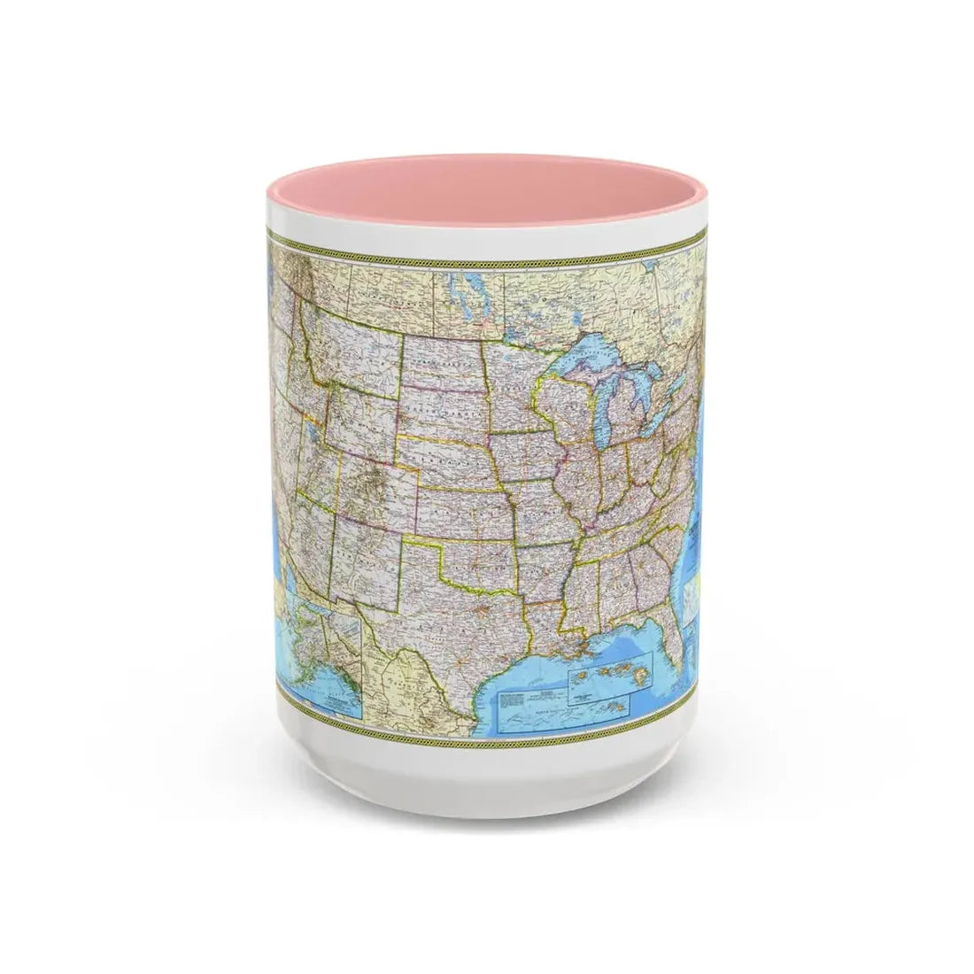 USA - The United States (1982) (Map) Accent Coffee Mug 15oz Pink - Go Mug Yourself